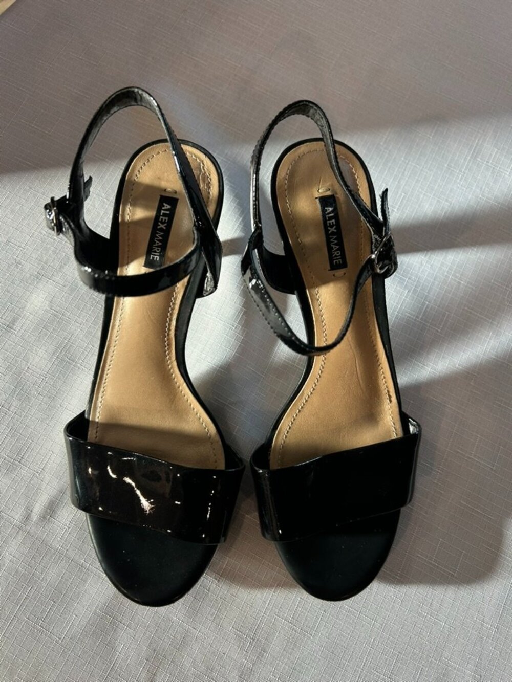 Alex Marie Black Patent Heeled Slingback Sandals - Women's Size 7M